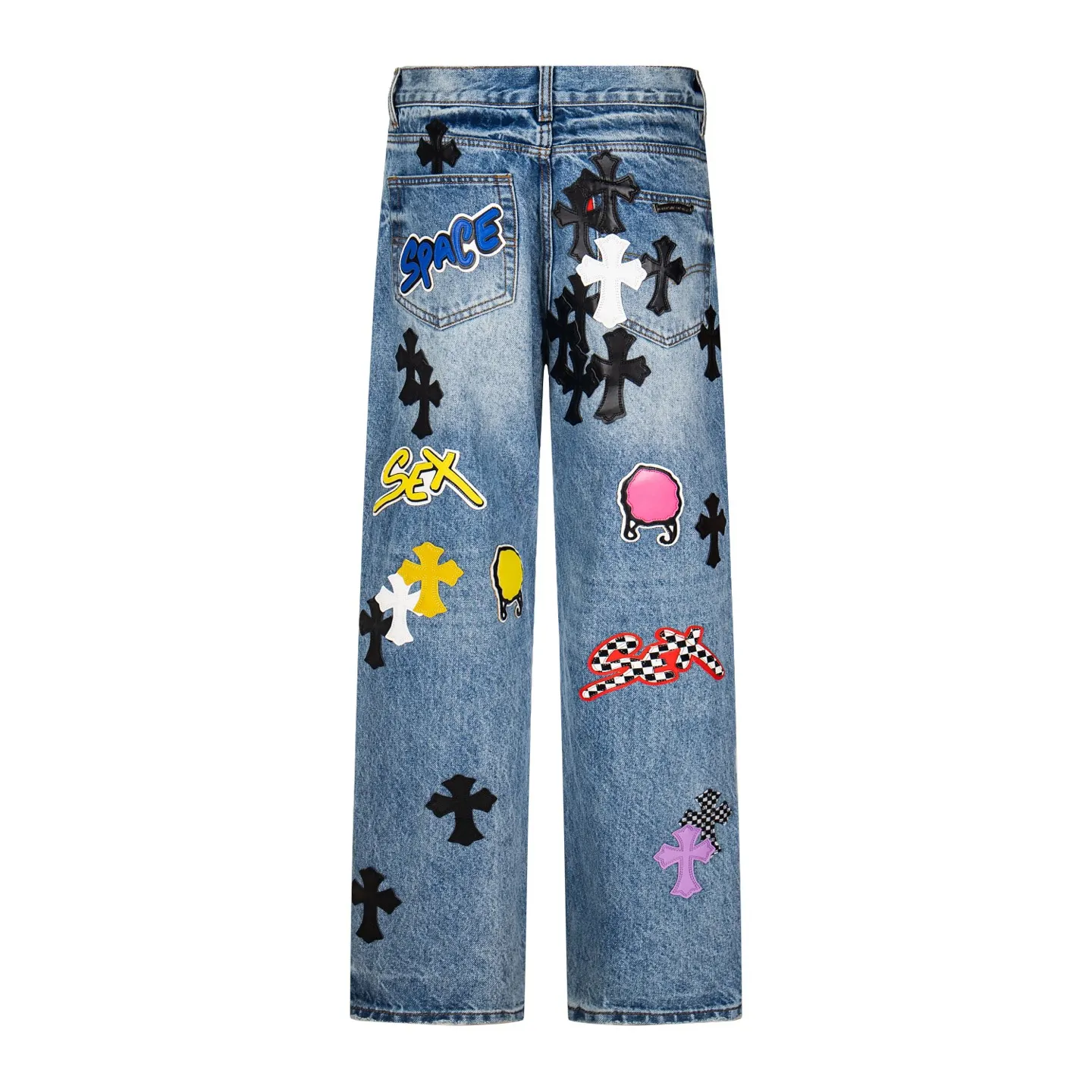P326 💰 (Heavy Industry Top Version) Chrome Hearts Sex Octopus 🐙Multiple logo elements spliced ​​washed jeans to truly restore the ultimate texture of Vintage. Three-dimensional version. Loose and comfortable, not picky about the figure. Makes taller and slimmer. Factory Seiko. Original factory quality control. Same style for men and women. Can be matched with couples. Versatile recommendation. Must-have jeans for all seasons. Fashionistas have been disappointed. From the quality selection of fabrics, the tailoring of details, and the matching of patterns, they are all impeccable! The upper body is so handsome when worn...it can be easily worn by men, women and children! The craftsmanship is made of heavy-duty washed pure cotton denim fabric. After washing, it is soft and thick and looks very stylish when worn. Color: blue Size: 28-30-32-34-36 (corresponding to S-M-L-XL-XXL)